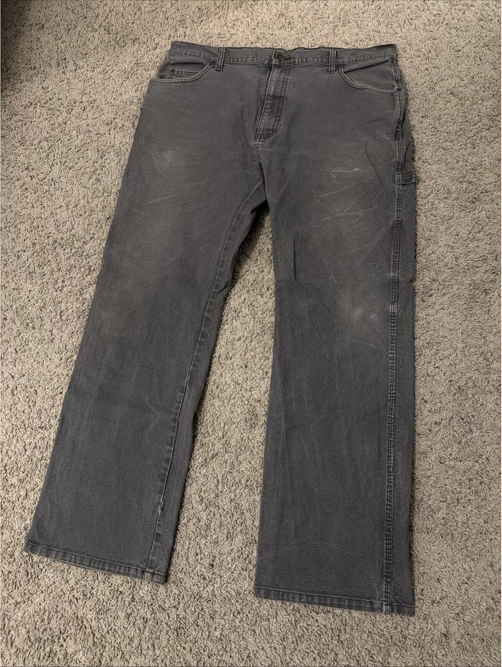Dickies Gray Carpenter Canvas Workwear Pants Men’s 38x32 Wide Straight Leg Faded